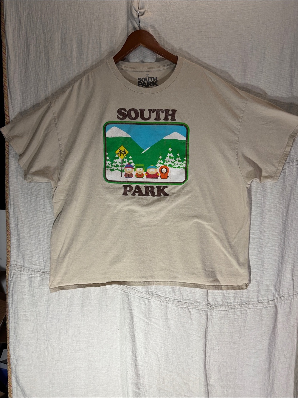 South Park Bus Stop Graphic Tee Cream Beige 3XL Ripple Junction 100% Cotton